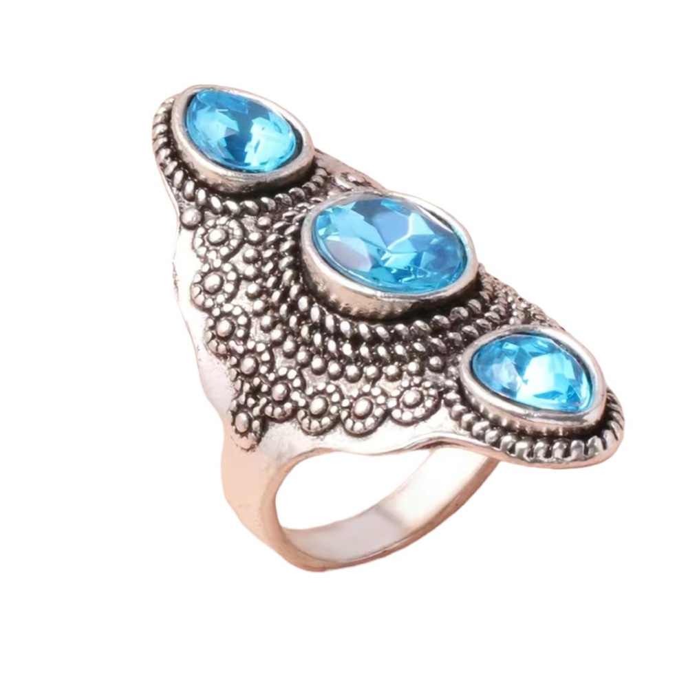 Silver and Turquoise Triple Gemstone Ring
